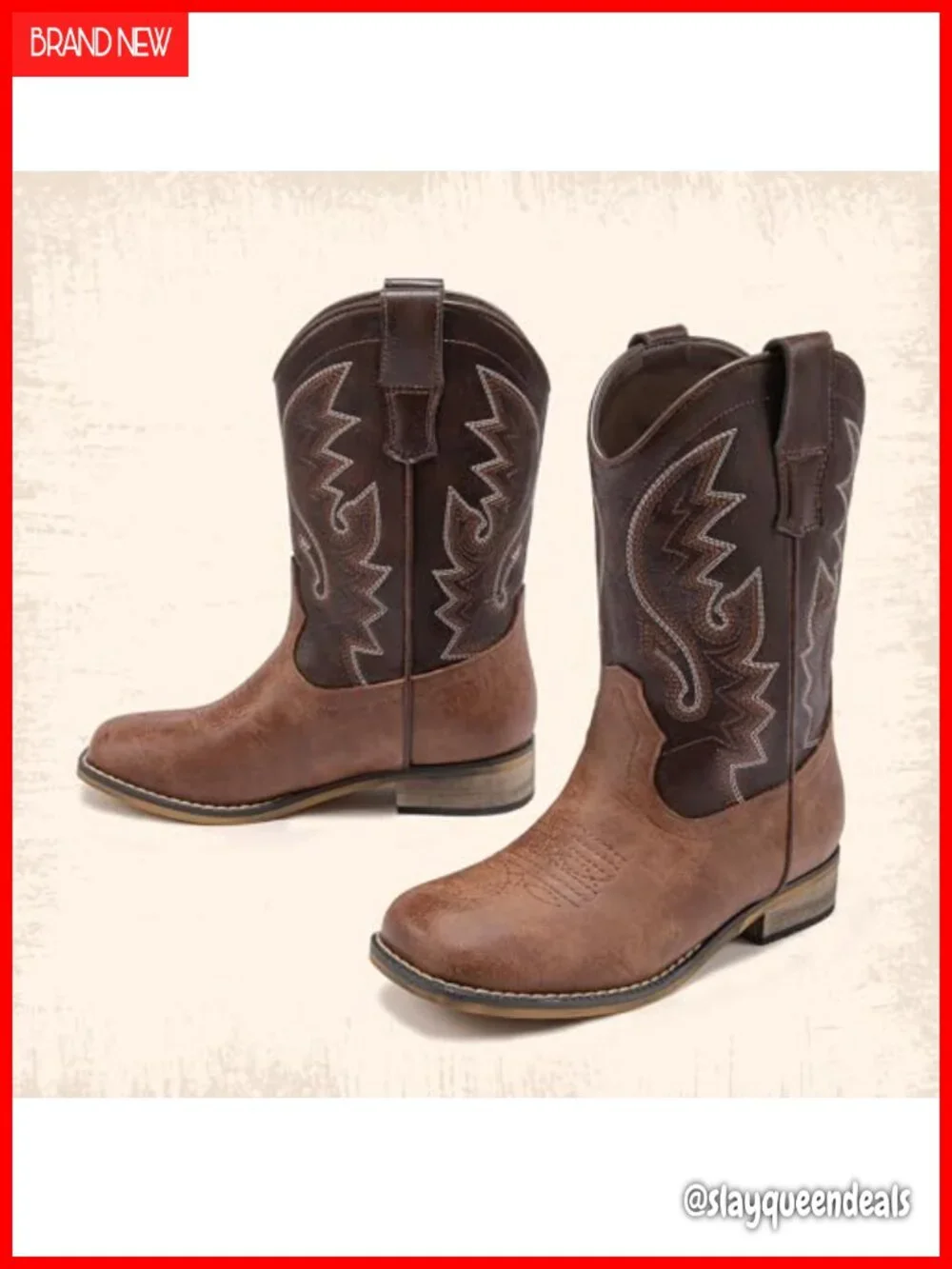 Boys Western Cowboy Boots Pull-On Square Toe Durable Kids